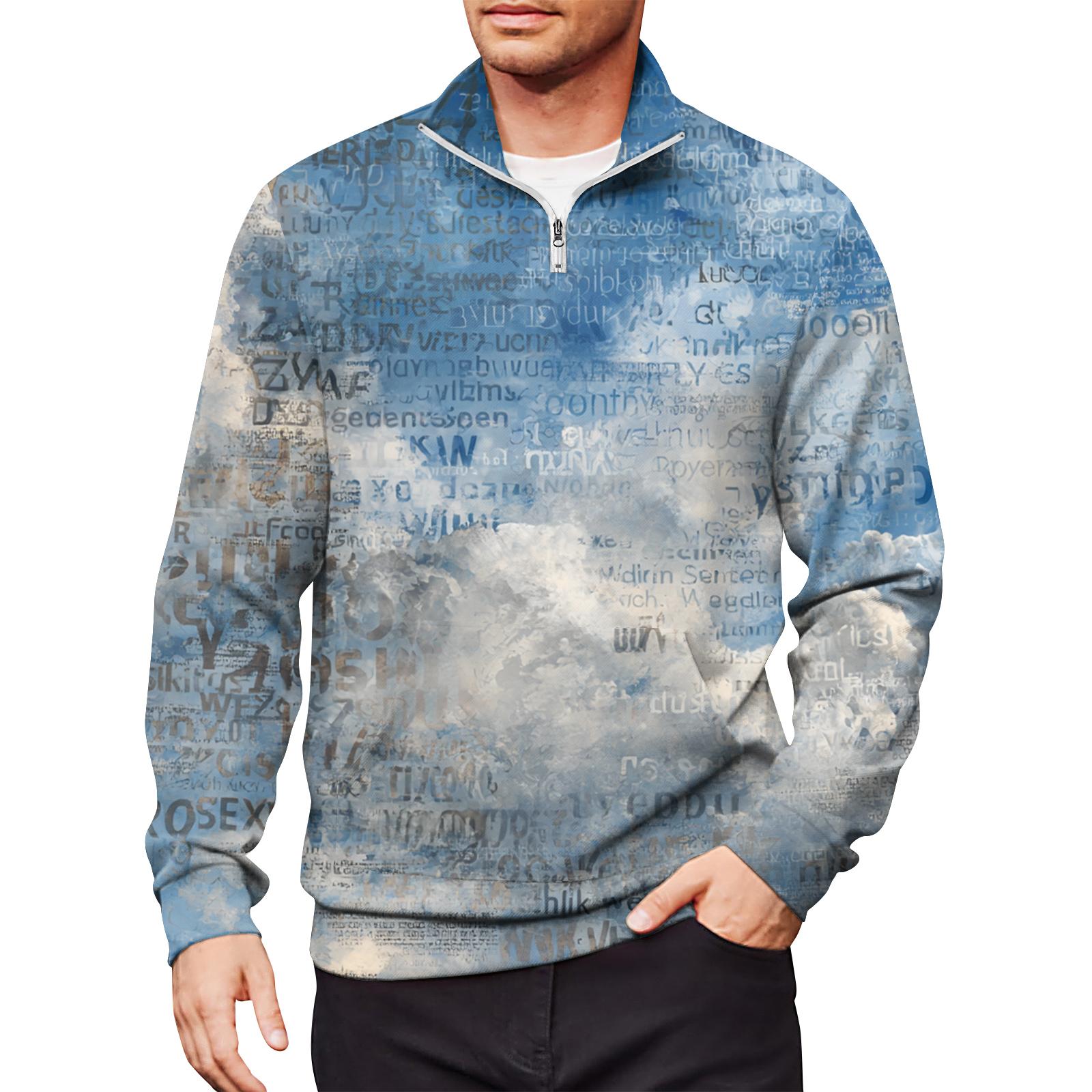 

Men s Loose Casual 1/4 Zip Sweatshirt Fashion Printed Long Sleeve Top With Pockets XL