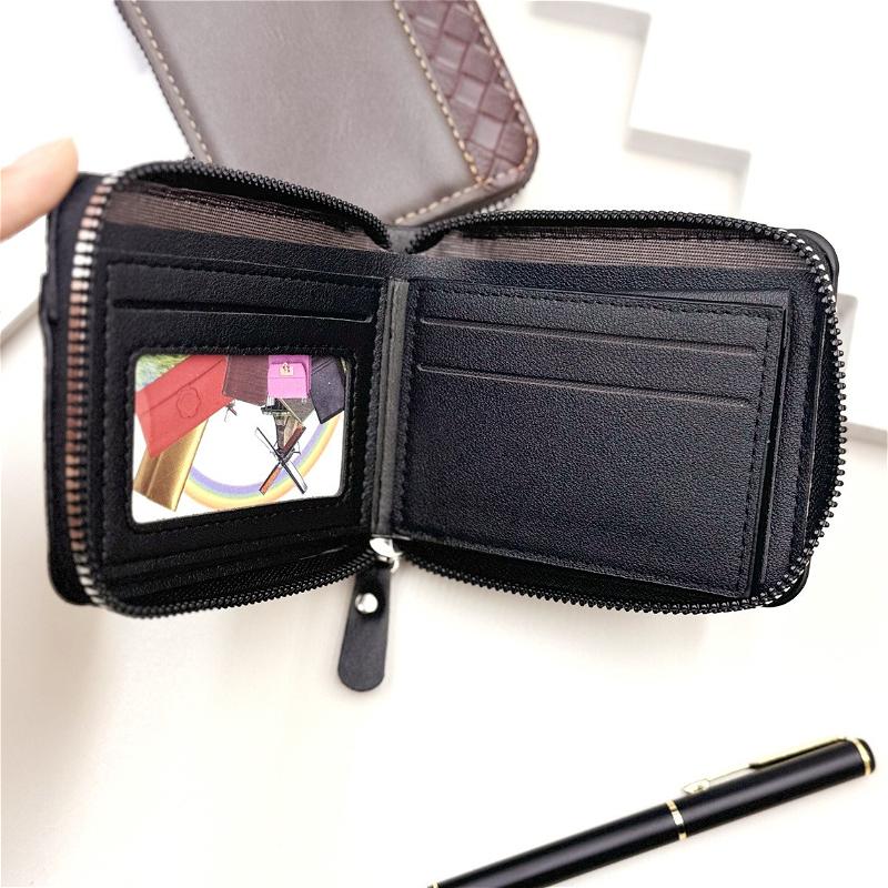 Herren Vintage PU Leder Geldbörse Reißverschluss Dreifach gefaltet Kurze Geldbörse Gewebtes Patchwork Multi Kartenhalter Münzfach Ausweisfenster Lässige Business Geldbörse