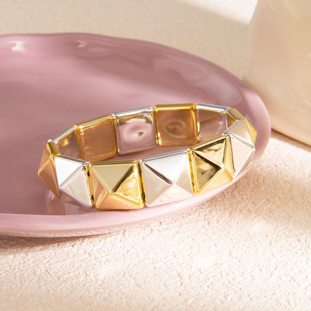 Wide-Faced Gold And Silver Interspersed Rhombus Bracelet, Light Luxury And High-End Sense Exaggerated Fashion Temperament Jewelry Women