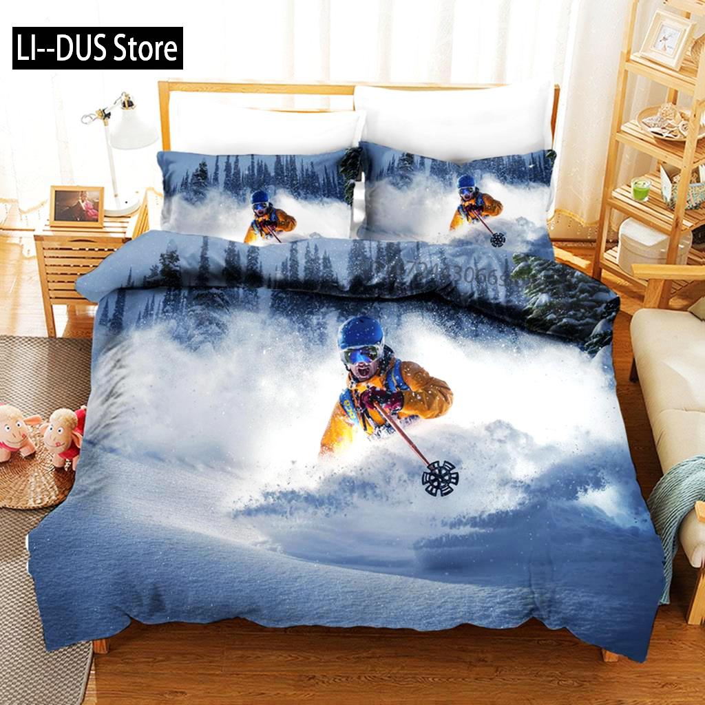 Ski Dekbedovertrek Microfiber Extreem Sporten Thema Eenpersoons Beddengoed Set Wintersport Ski Sneeuw Berglandschap Queen King Dekbedovertrek