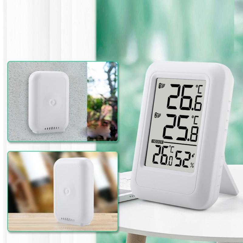 Compact Digital Temperature Humidity Monitor Wall Mountable Wireless Sensor With 24H Data Records And Low Battery Alerts
