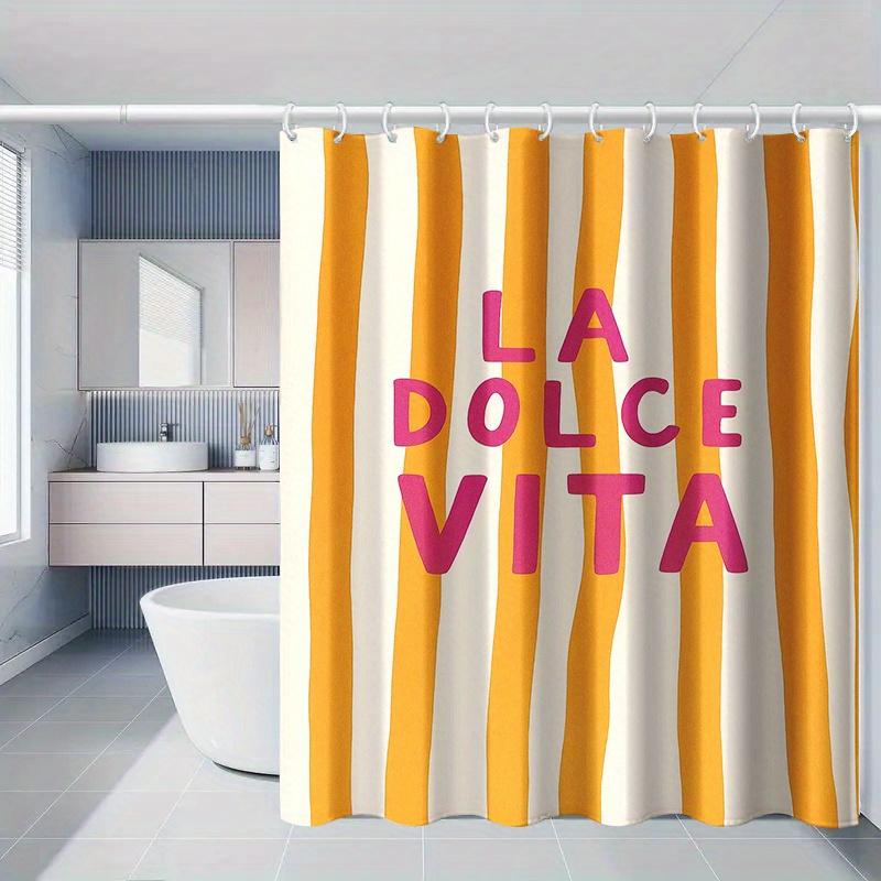 La Dolce Vita Striped Shower Curtain Machine Washable All Season Waterproof Privacy Protection Modern Design Fun Hooks Included