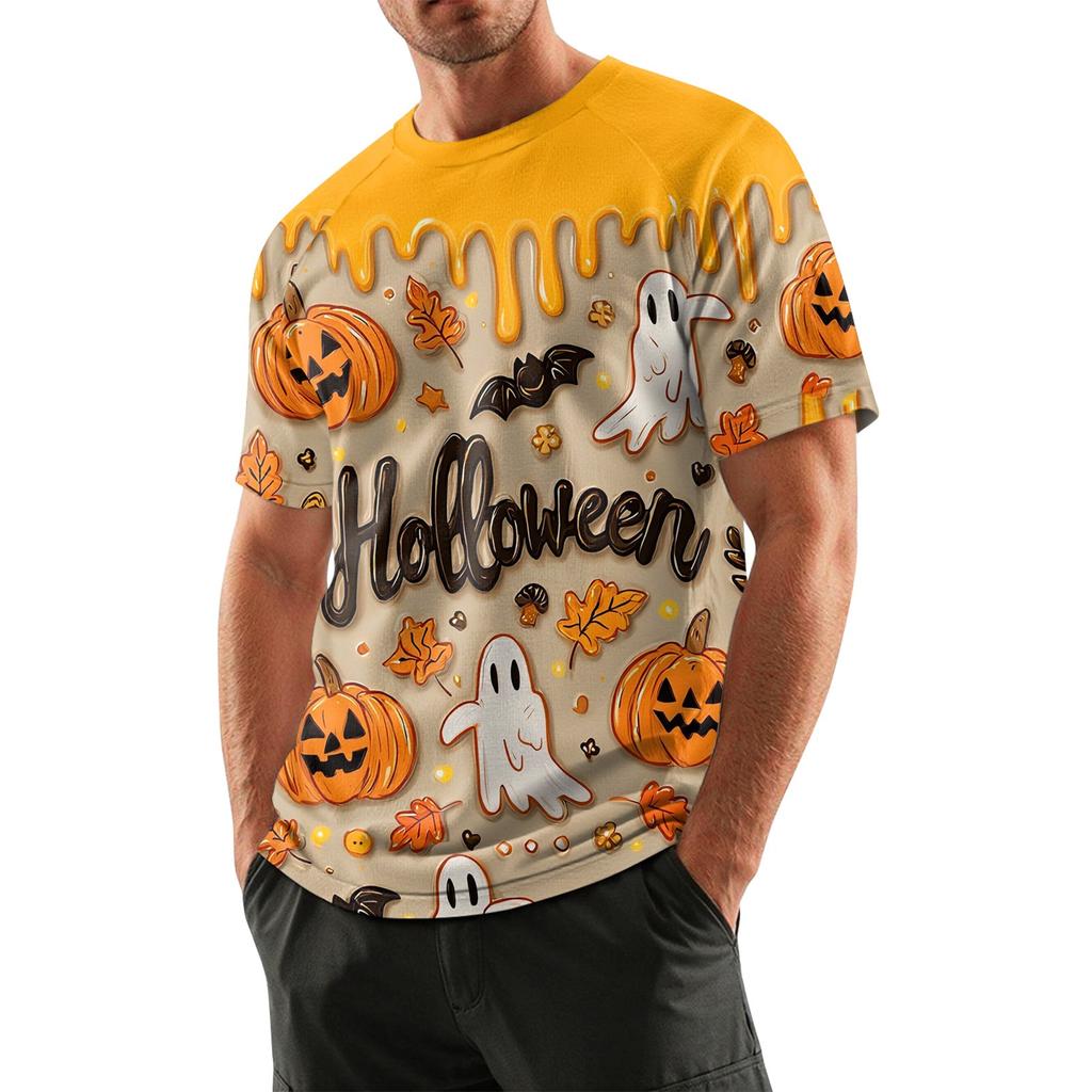 Men's Halloween Printed Round Neck Raglan Short Sleeve Top T-Shirt