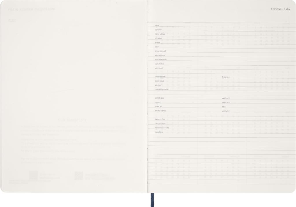 Moleskine Essential Diary January 12 Weekly XXL Size x Sapphire DSESNB2012WN7Y27 2027, Start, Months, Vertical, (22cm 28cm), Blue,