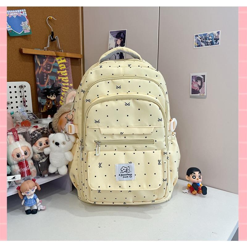 School Bag, Primary and Secondary School Students, Girls, Heart Polka Dots, Bows, All-match New High-value Backpack for Women
