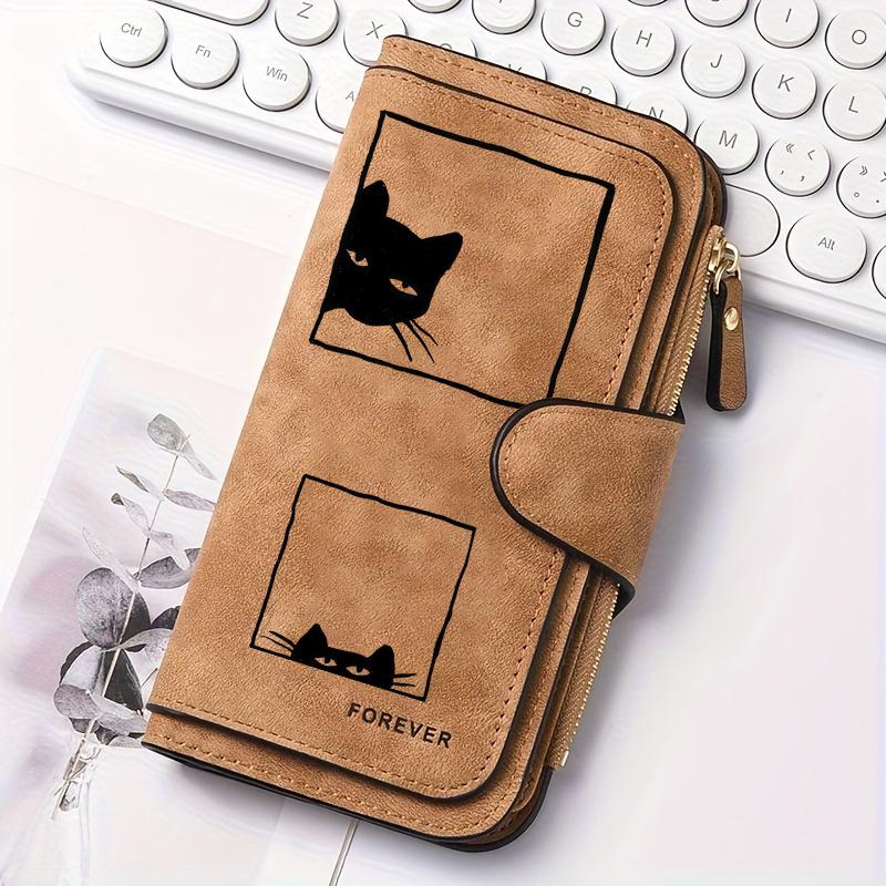 Women's Long Wallet Black Striped Cat Multi - functional Snap Coin Purse for Cat Lovers Daily Commute Travel Gift 0109PYT