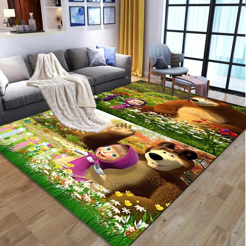 Masha and The Bear Pattern Rug, Indoor/Outdoor Mat, for Picnic, Gameroom, Bedroom, Office, Living Room, Home Decor Carpet, Birthday Gift
