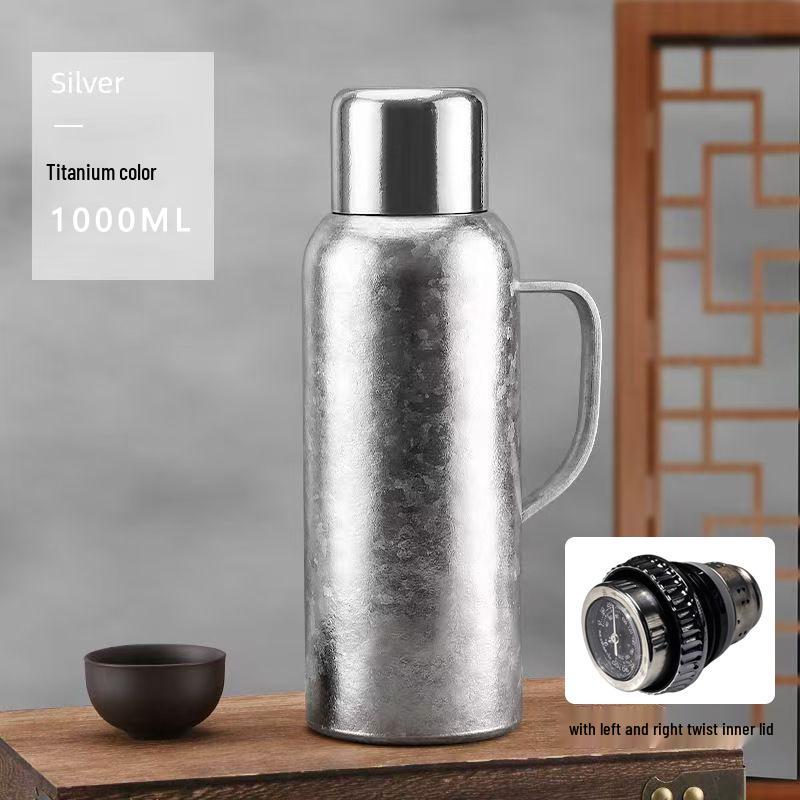Pure Titanium Large-Capacity Insulated Kettle with Temperature Display - Portable Moka Pot for Home or Outdoor Travel