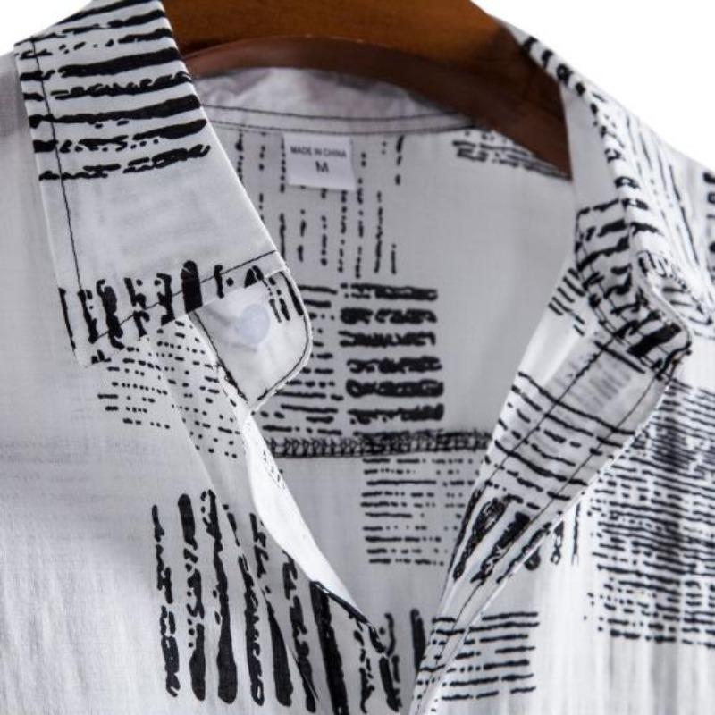 Short Sleeve Men Shirt Turn-down Collar Soft Print Loose Summer  Streerwear