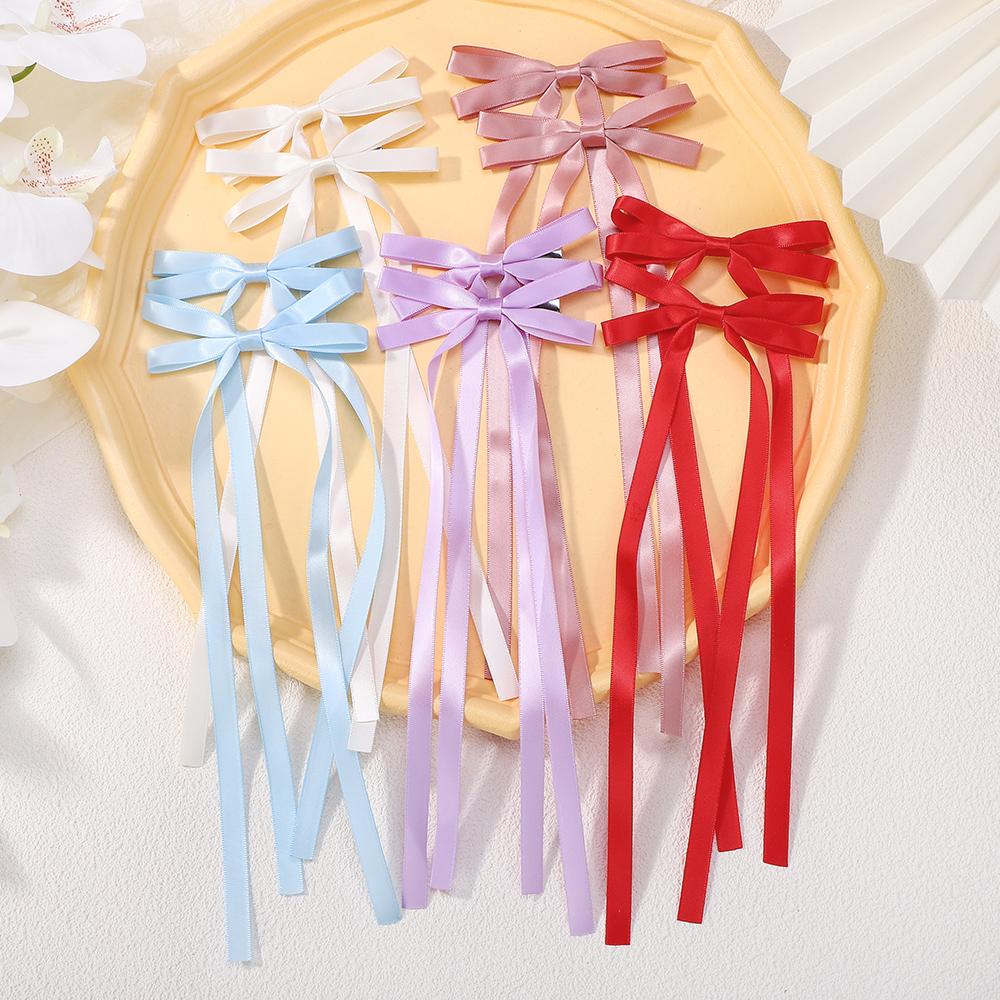 LOVEKIKI 2Pcs Long Tassel Hair Bow Hair Clips for Girl Lovely Ribbon Headwear Ins Party Ponytail Barrette Women Hair Accessories