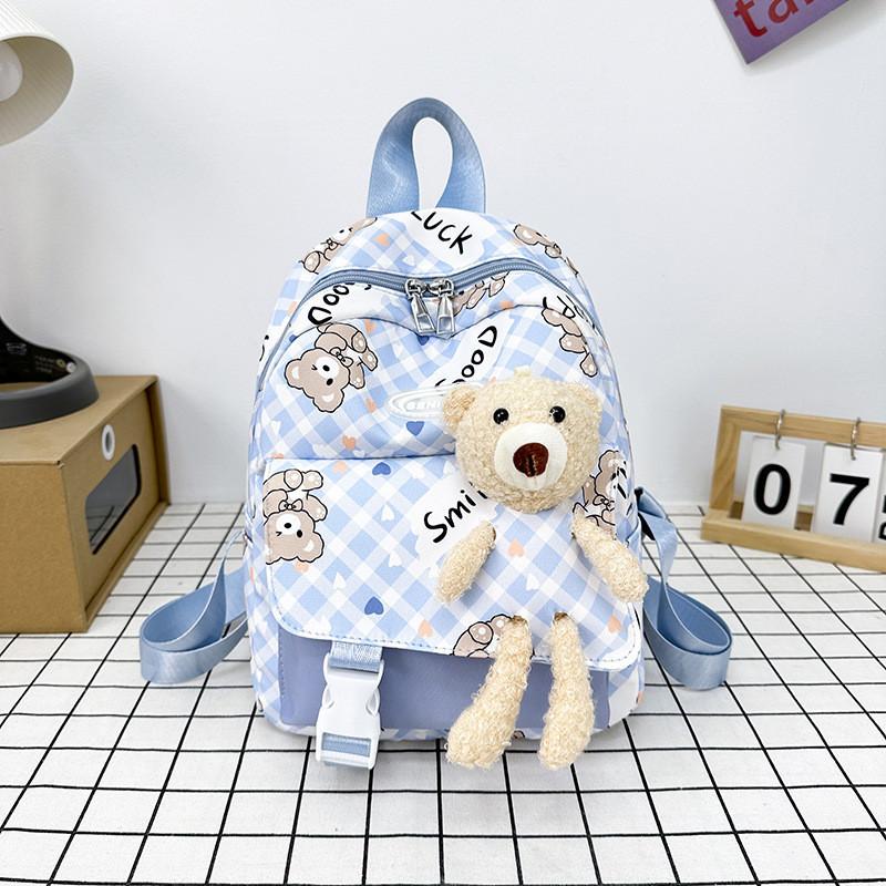 Adorable Cute Bear Print Canvas Backpack For Boys And Girls Age 3 To 6 Years