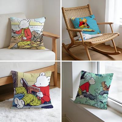 Cushion Cover Washed Linen Soft Breathable Decorative Case for Sofa Home Pillow Cover Rupert Bear