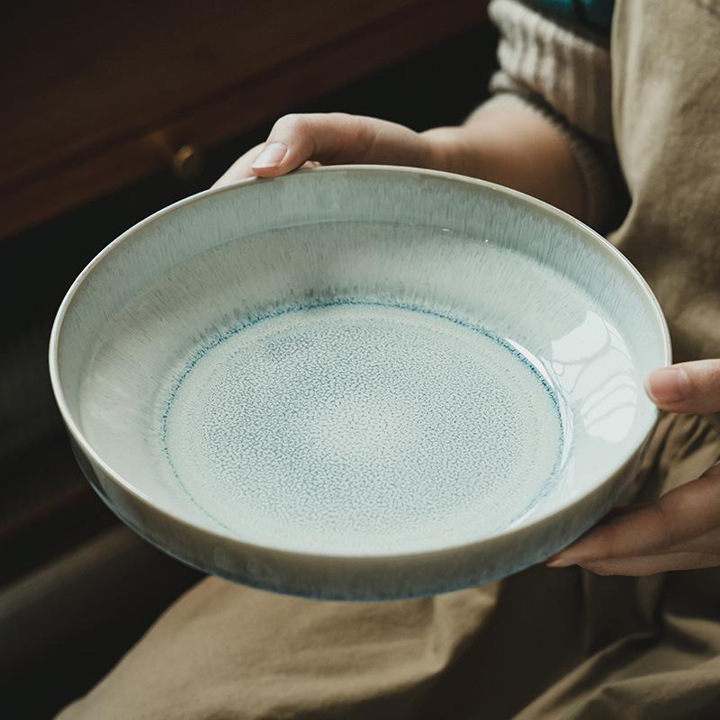 Kiln Ceramic Bowl Retro Style Tableware Shallow Bowl Salad Bowl Household Dish Bowl Large Bowl Japanese Noodle Bowl Thick Bottom Bowl
