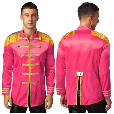 Men Satin Jacket Coat Cosplay Costumes Halloween Xmas Party Medieval Long Outerwear Marching Band Unifom Tops