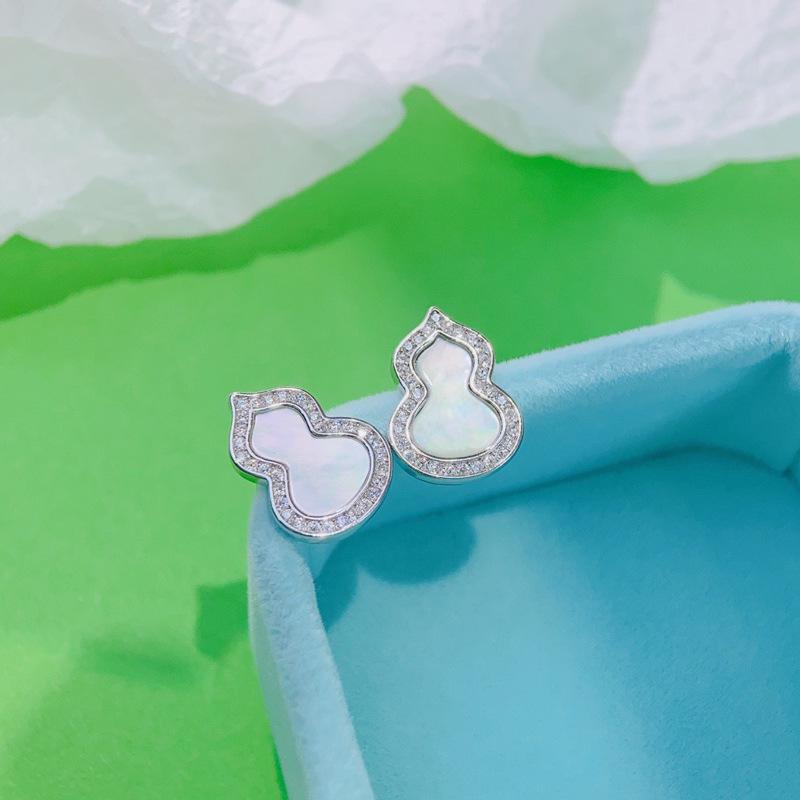 S925 Sterling Silver Gourd Rhinestone-Inlaid Stud Earrings