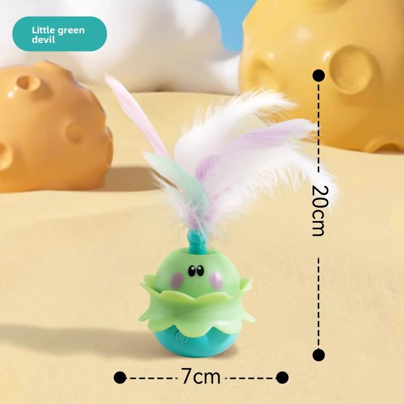 Cat Toy Rotating Puppet with Feather To Entertain Cats. Self-amusement Device for Cats. Electric Cat Toy That Can Emit Light.