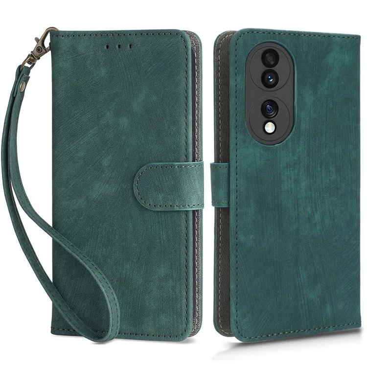 For Honor 70 5G RFID Blocking PU Leather Wallet Phone Case Folding Stand Cover with Hand Strap