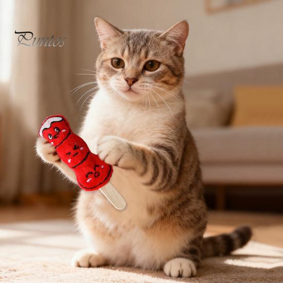 Small Lightweight Cat Kitten Toys Plush Chew Toy, Sugarcoated Haws Stick Design, Teething Solo Play for Cats Stuffed Toy Indoor Biting, Boredom