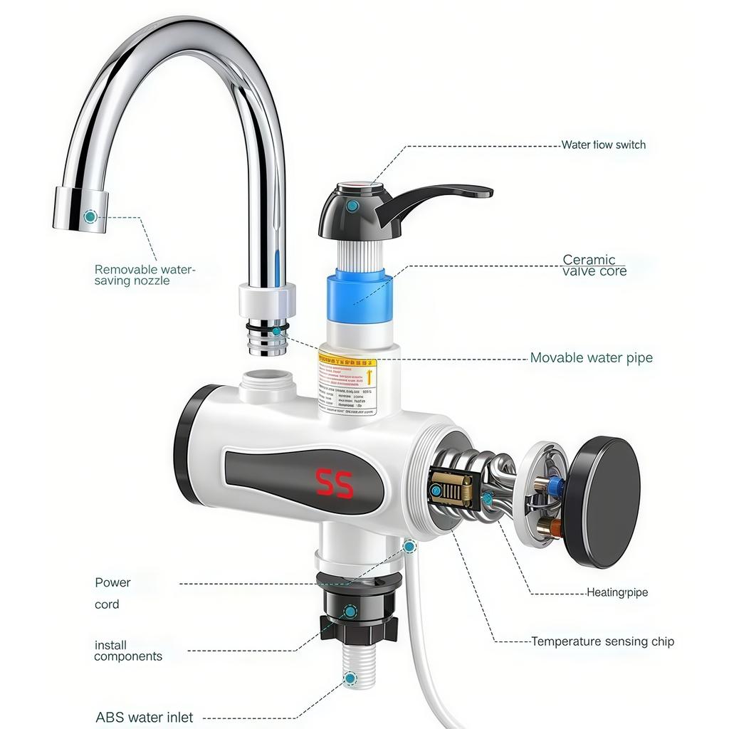 Tankless Water Heater Faucet Shower Instant Water-Heater Electric Tap Heating Instant Hot Water for Kitchen and Bathroom