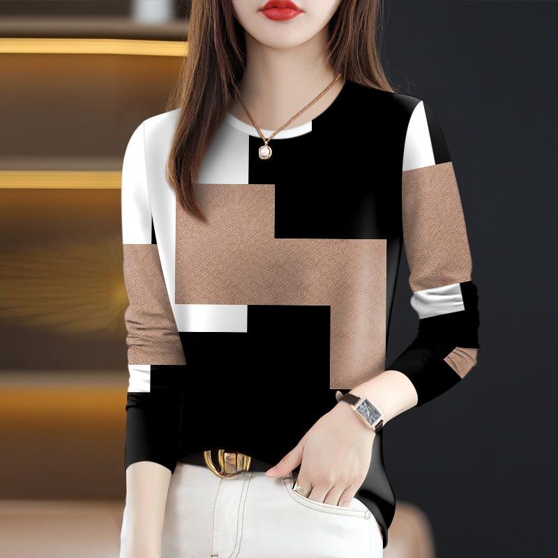 

Весна Осень Женская Футболка Слимминг Круглый Вырез Мода Длинный Рукав 2XL