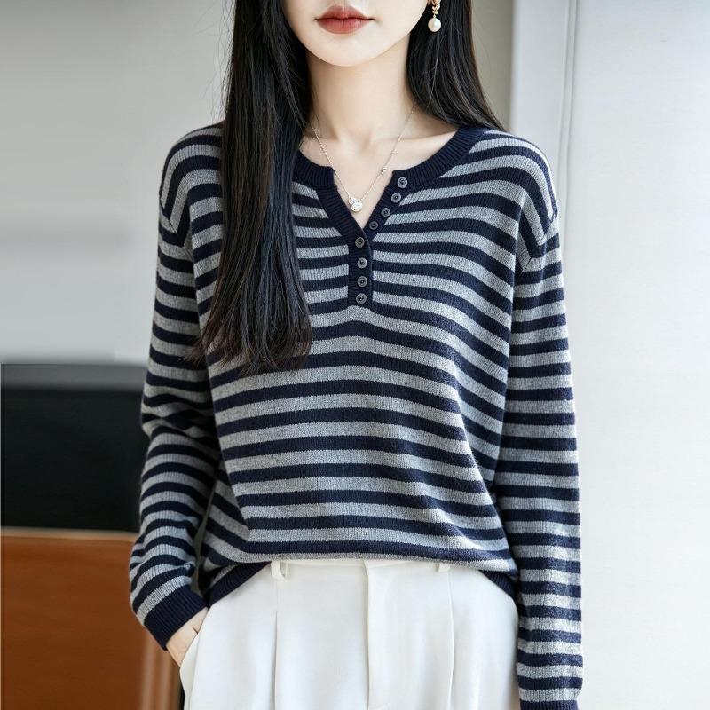 V-neck Knitted Sweater, Base Layer Shirt, Top Dress, Women's Long-sleeved Knitted Sweater, Multi-color Design