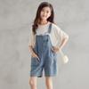 2025 Summer Kids' Korean Style Thin Denim Overall Shorts - Medium & Older Girls' Parent-Child Clothing