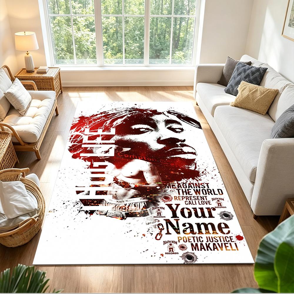 2pac Customized Name Area Rug Design for Hallway Study Room Decorate Room Bedrooms Anti-slip Rug Anime Office Decor Best for Christmas