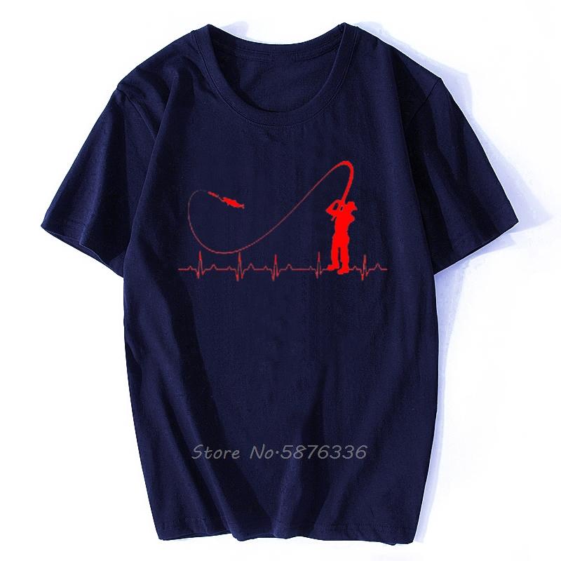 Fishinger Heartbeat T Shirt - Funny Fish Fisherman Gift Idea Fashion Men T-Shirt Fashion Short Sleeve Cotton Tees Men's Clothing