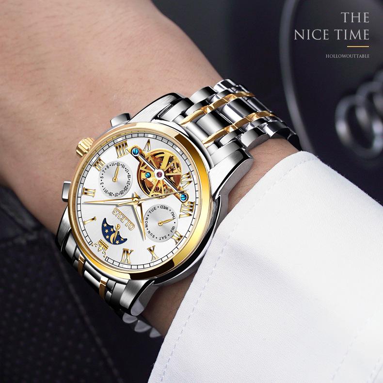 Oulisi Men's Automatic Moon Phase Skeleton Watch
