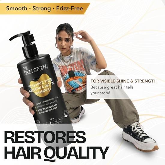 The Skin Story Shampoo and Mask Deep Conditioning Combo | Sulphate Free Keratin Shampoo 450ml | Deep Conditioning Hair Mask 200g | For Dry Frizzy Hair
