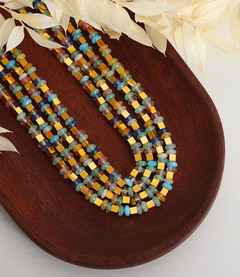 Bohemian Square Stone Beads Necklace, Handmade Women’s Titanium Steel Jewelry, Versatile Clavicle Chain for Girls