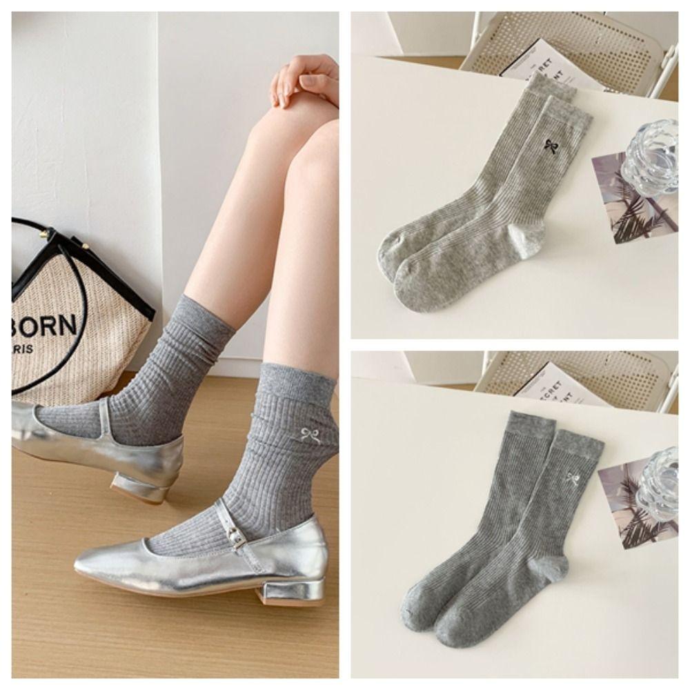 

JK Embroidery Bowknot Socks Lolita Balletcore Bow Sock Sweet Lady светло-серый