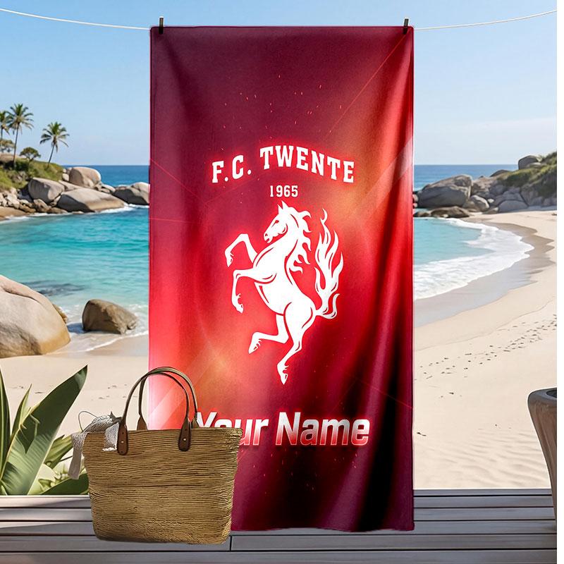 FC Twente Personalizovaný Potisknutý Plážový Ručník Fotbalové Logo Podpora Vlastní Jméno Text Absorpční Ručník Pro Sport Cestování Speciální Dárek