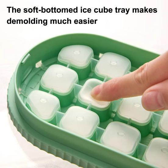 Press-to-Release Ice Cube Tray with Lid No-Touch Silicone Mold for Easy Release Food-Grade Leak-Proof Integrated Storage Box Home Bar Essential
