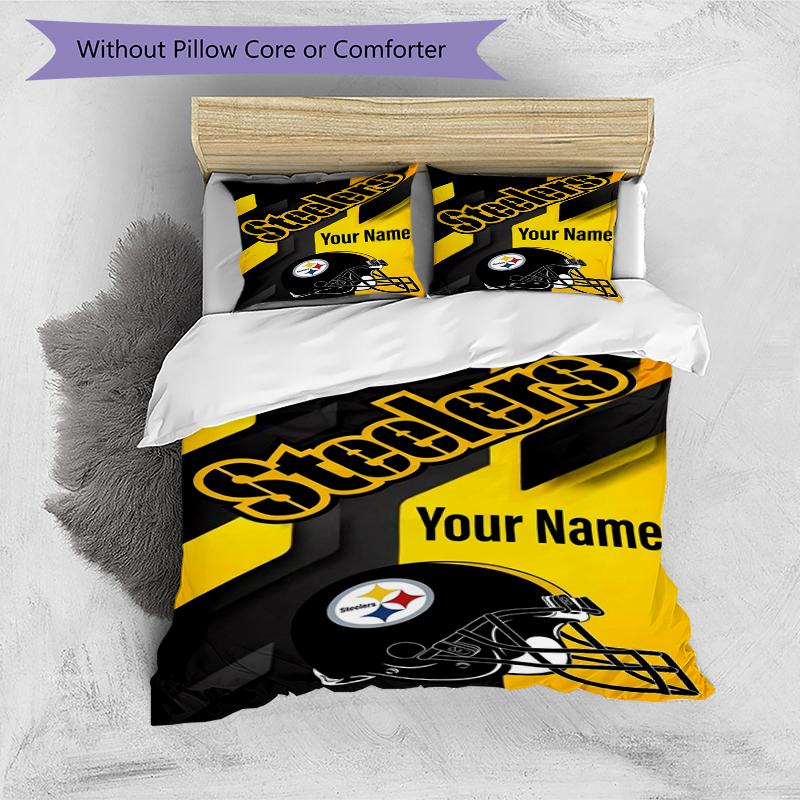 Steelers Helmet Custom Name Text Print 1Pc Bedding Set Duvet Cover With Two Pillowcases Soft Bed Linen For Household Bedroom