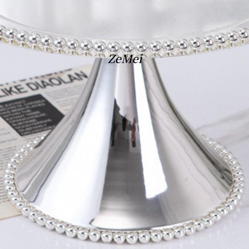 European Style Plated Circle Shape Fruit Plate,Silver Pearl Droplet Alloy Disc Home Cheese Food Tray,Snack Disc Table Decoration