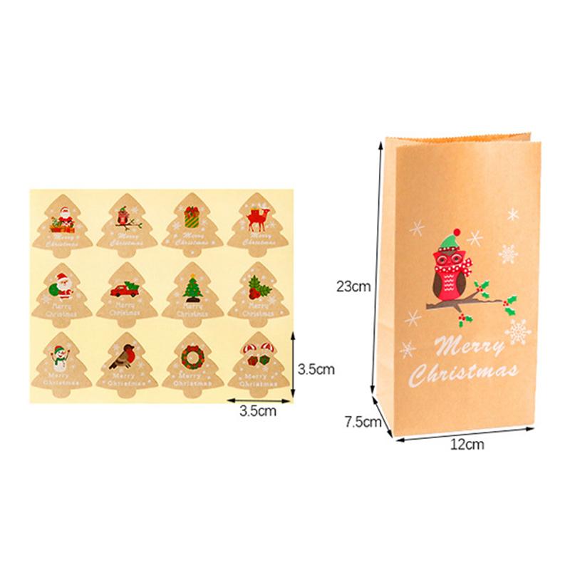 12Set Christmas Gift Bag Kraft Paper Bags Santa Claus Snowman Xmas Party Candy Bag Cookie Xmas Packaging Bag Pouch Wrapping