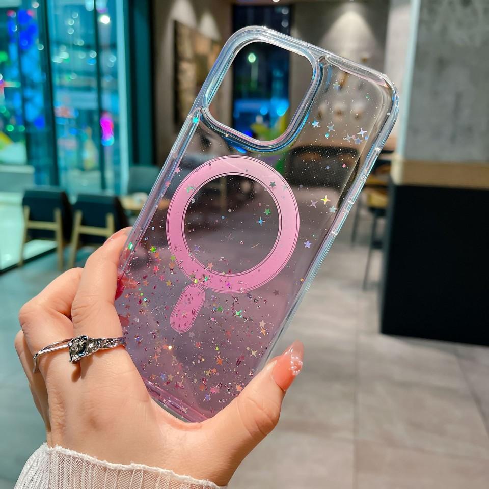 For Magsafe Magnetic Soft Silicone Case For Iphone 17E 17 E Silver Glitter Bling TPU Transparent Shockroof Phone Cover Bumper
