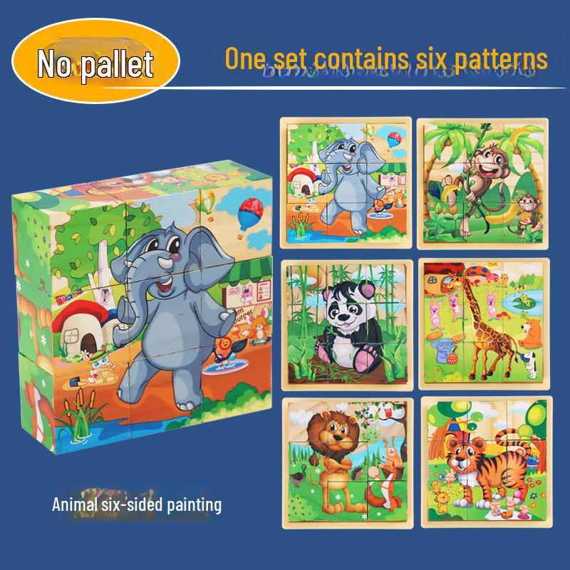 Nine-Piece 3D Six-Sided Educational Puzzle Blocks for Kindergarten Children