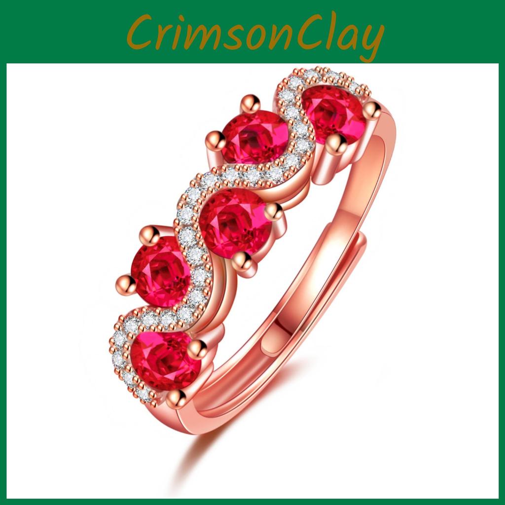 Trendy Red Diamond Ring In Rose Gold Color Geometric Style With Interwoven Twist Design