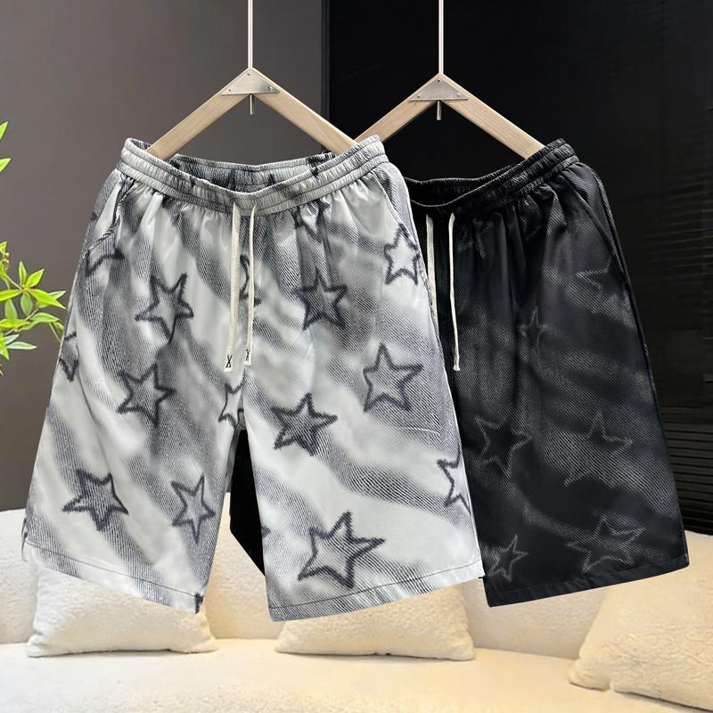 Men's Plus Size Star Print Tie Dye Casual Shorts – Elastic Waist Drawstring Loose Fit Summer Shorts (5XL-11XL)