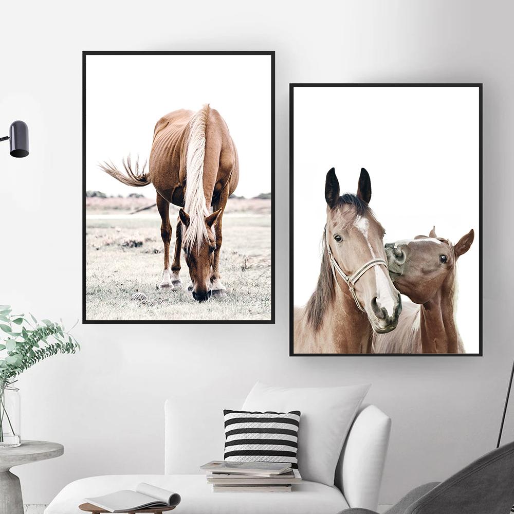 Horses Wall Art Canvas Posters and Prints Minimalist Animal Painting Picture for Living Room Modern Home Decoration