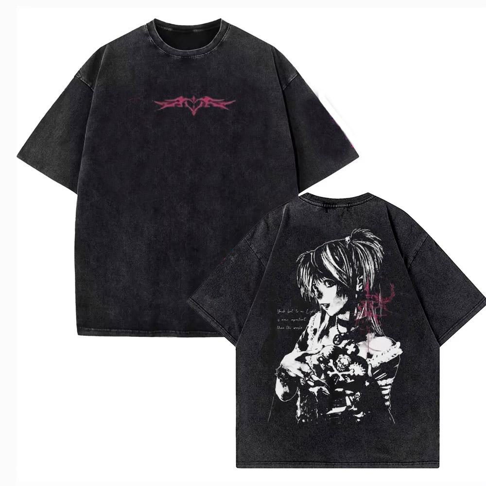 Vintage Gewaschen DEATH NOTE T-Shirts L Lawliet Grafikdruck T-Shirts T-Shirt Kurzarm 100% Baumwolle Weiches T-Shirt Herren Damen Kleidung