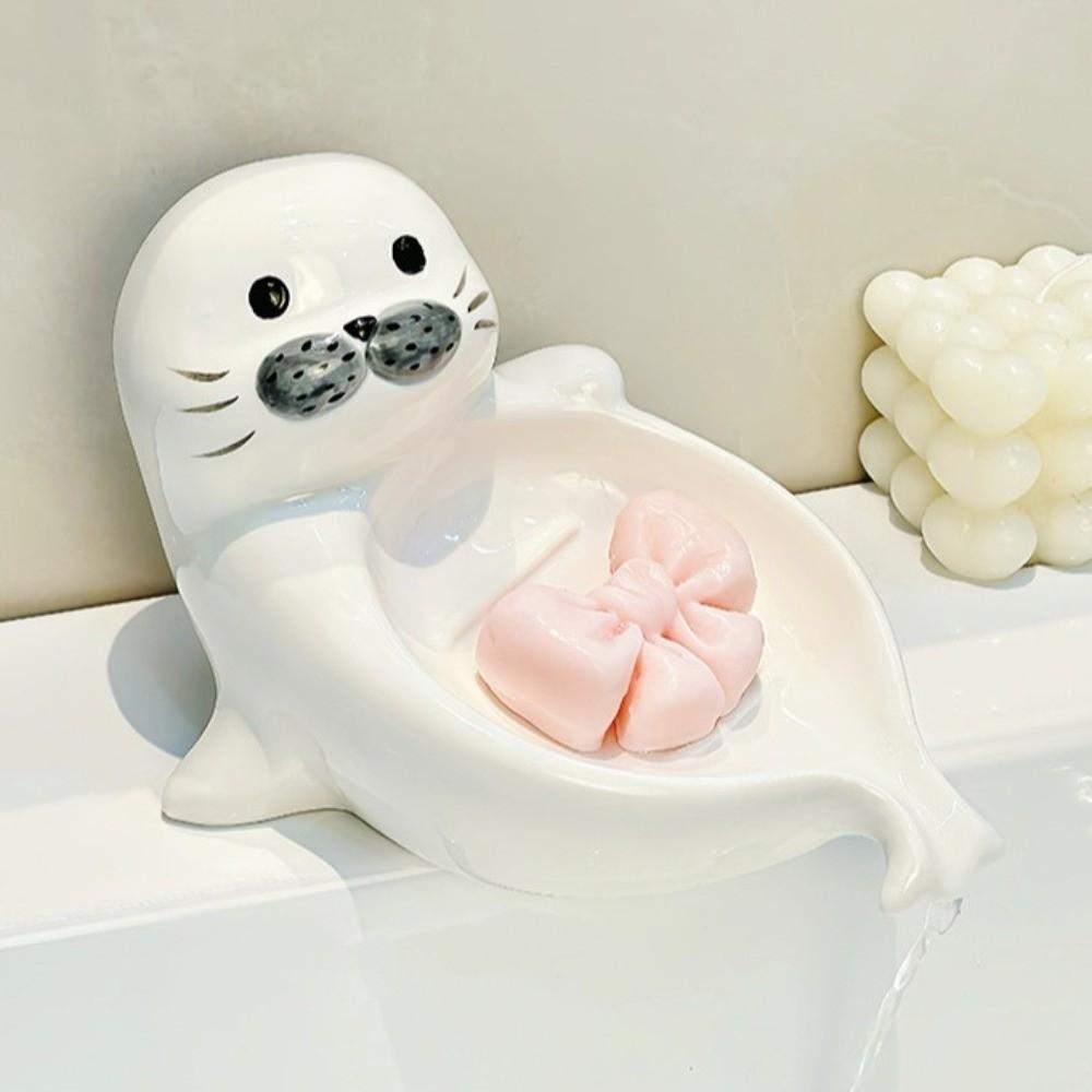 Cute Sea Lion Soap Dish Soap Box Bathroom Decor Organizer Self Draining Soap Holder Kitchen