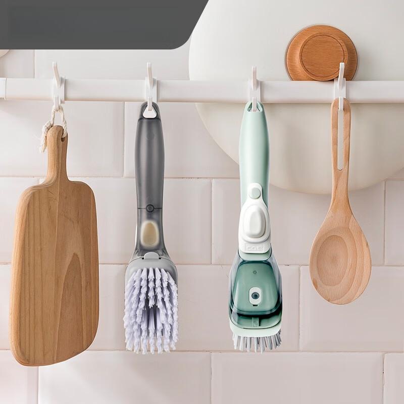 Long-Handle Liquid-Dispensing Kitchen Cleaning Brush Set