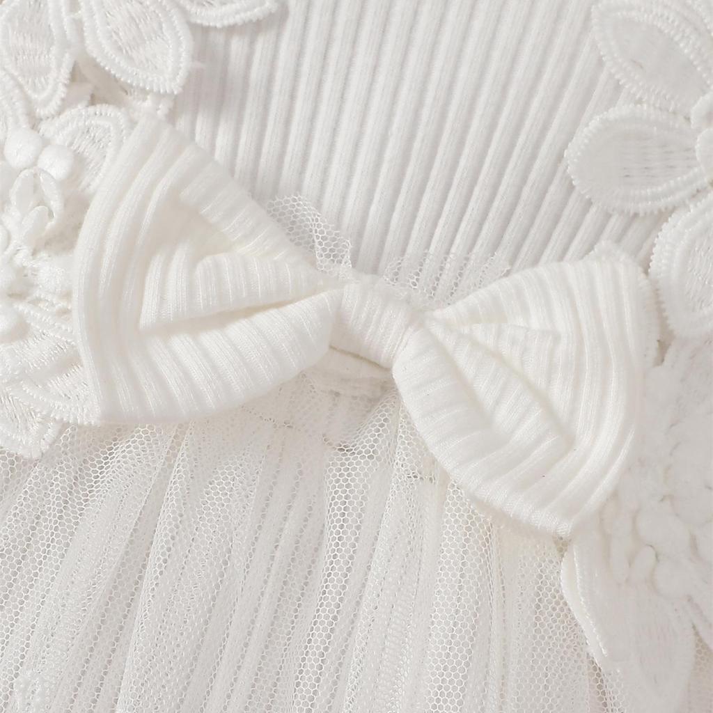 3D Flower Summer Baby Girls Romper Princess Mesh Newborn Clothes Lace Patchwork Ruffle Bodysuit Dress Headband Kids Clothing