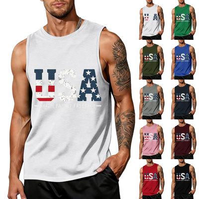 Men's Sleeveless Tank Top Casual Loose Fit Summer Daily Vest USA Letter Print Crew Neck Muscle Shirt