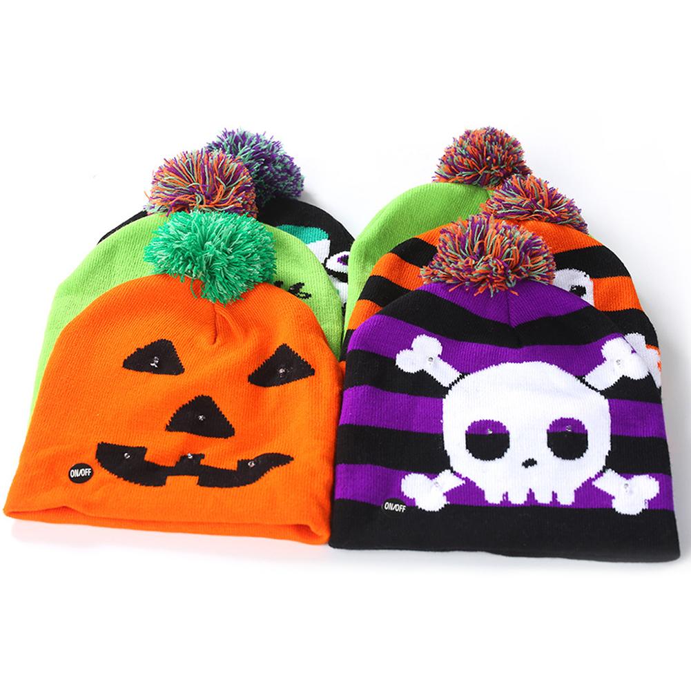 Halloween Pumpkin Ghost Knit Hat with Light Stretchable Unisex Adults Kids Children