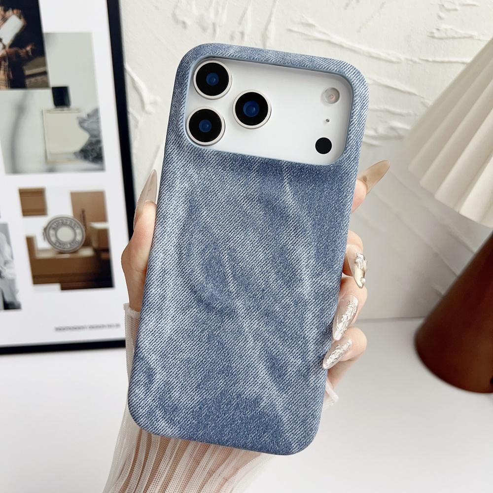 

Fashion Jeans Leather Magsafe Magnetic Phone Case For iPhone 17 Air 16 15 14 13 12 Plus Pro Max Half Frame Wireless Charge Cover iPhone 16