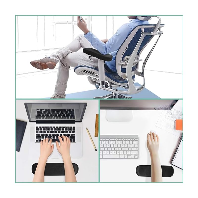 2 Pack Chair Armrest Pads: Memory Foam Cushion with Cooling Gel Layer - Non-Slip Ergonomic Armrest Cover for Office Chair Forearm Relief During Long